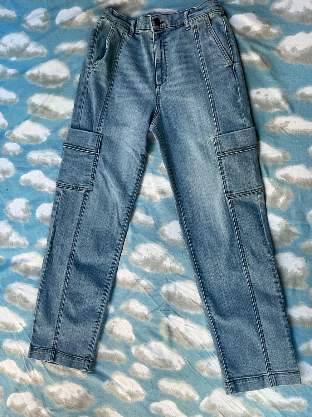 NINE WEST JEANS Size 4 Pull-On Cargo Straight Leg Light Wash Y2K Elastic Waist